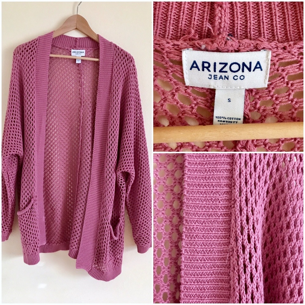 Dark pink mesh knit open sweater cardigan - S